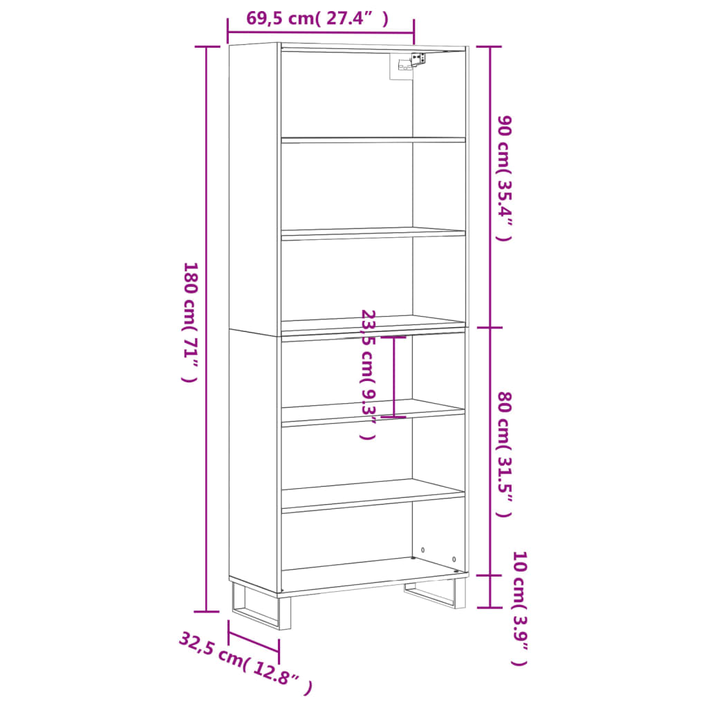 Image Buffet chêne marron 69,5x32,5x180 cm bois d'ingénierie | Xios Store SNC vidaXL Xios Store SNC