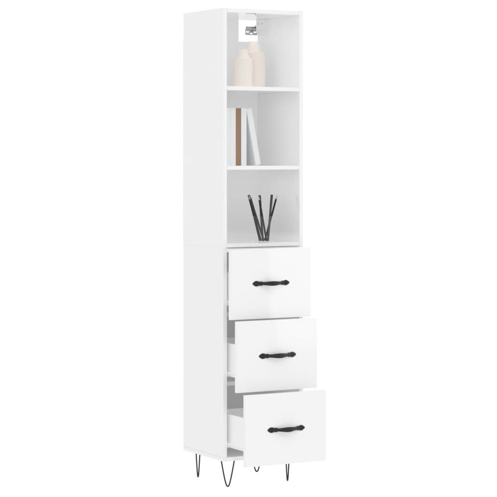 Image Buffet haut Blanc brillant 34,5x34x180 cm Bois d'ingénierie | Xios Store SNC vidaXL Xios Store SNC