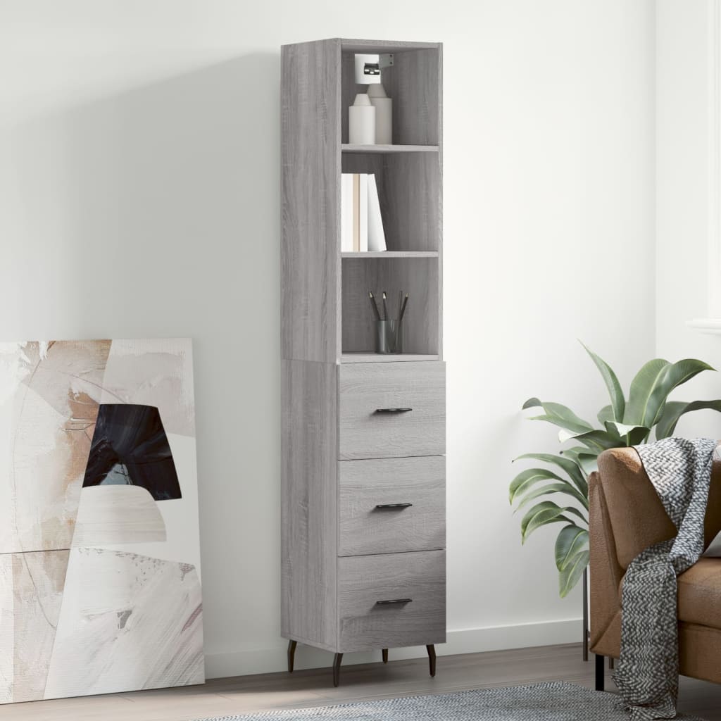 Image Buffet haut Sonoma gris 34,5x34x180 cm Bois d'ingénierie | Xios Store SNC vidaXL Xios Store SNC