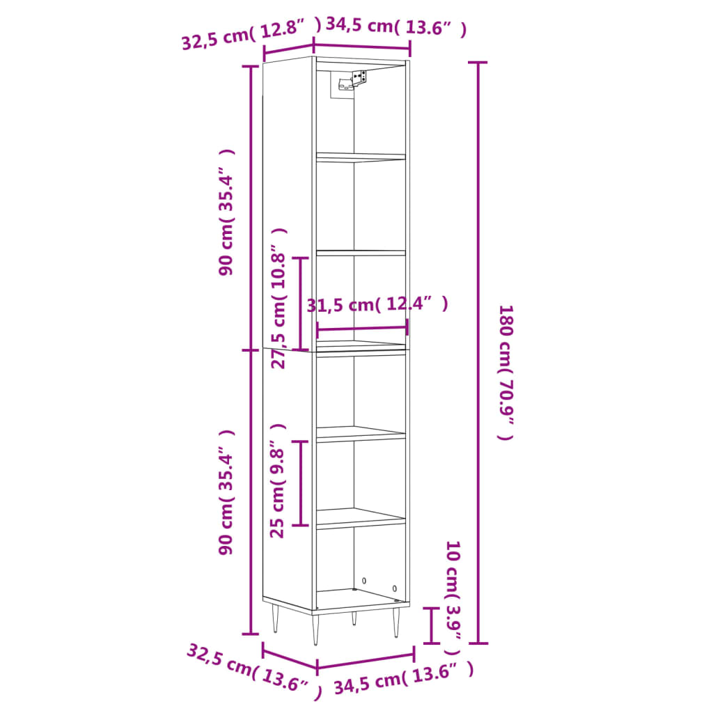 Image Buffet haut Chêne sonoma 34,5x32,5x180 cm Bois d'ingénierie | Xios Store SNC vidaXL Xios Store SNC