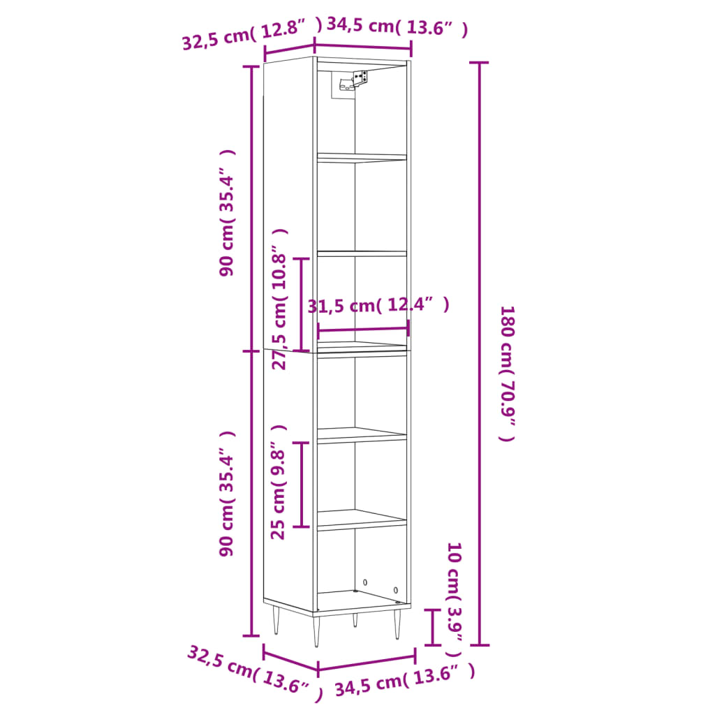 Image Buffet haut Chêne fumé 34,5x32,5x180 cm Bois d'ingénierie | Xios Store SNC vidaXL Xios Store SNC