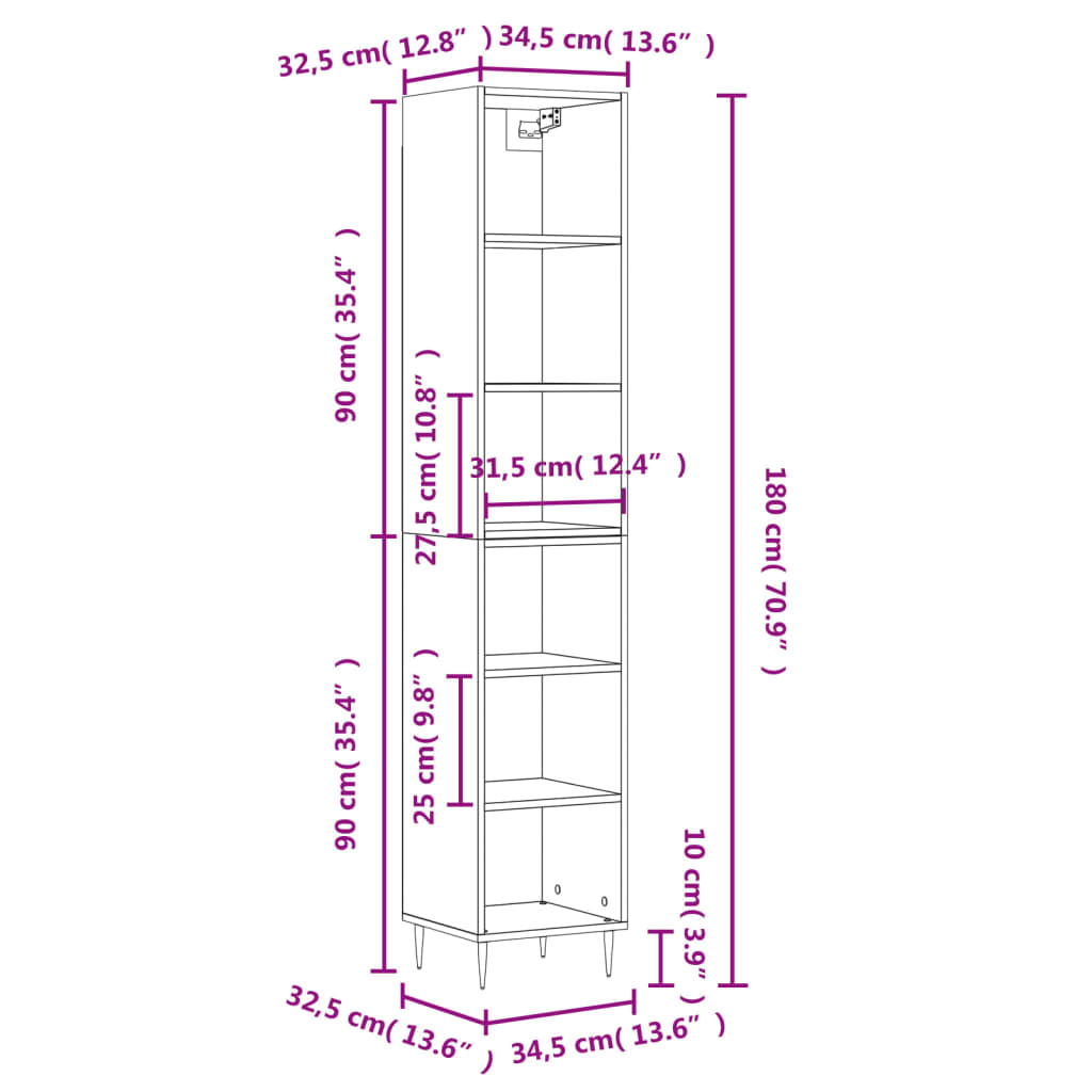 Image Buffet haut Blanc 34,5x32,5x180 cm Bois d'ingénierie | Xios Store SNC vidaXL Xios Store SNC