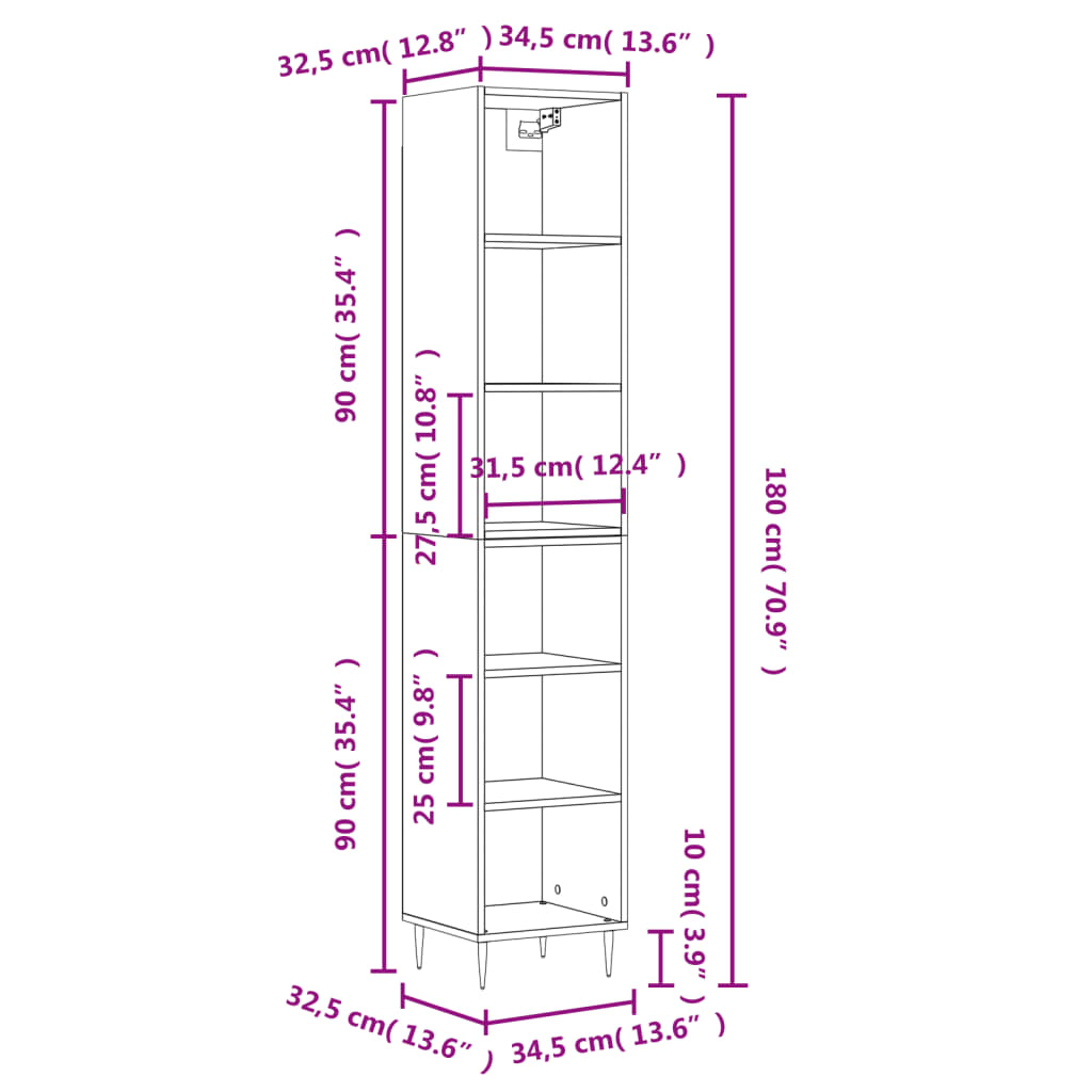 Image Buffet haut Noir 34,5x32,5x180 cm Bois d'ingénierie | Xios Store SNC vidaXL Xios Store SNC