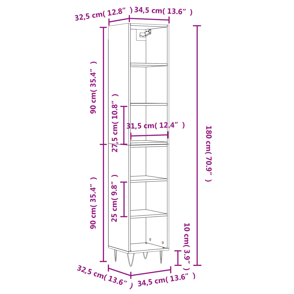 Image Buffet haut Gris béton 34,5x32,5x180 cm Bois d'ingénierie | Xios Store SNC vidaXL Xios Store SNC