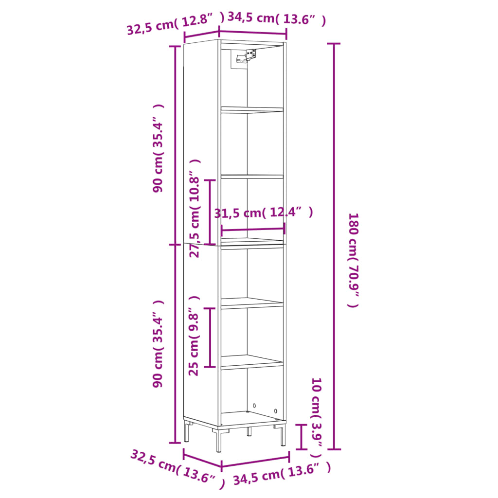 Image Buffet haut Blanc brillant 34,5x32,5x180 cm Bois d'ingénierie | Xios Store SNC vidaXL Xios Store SNC