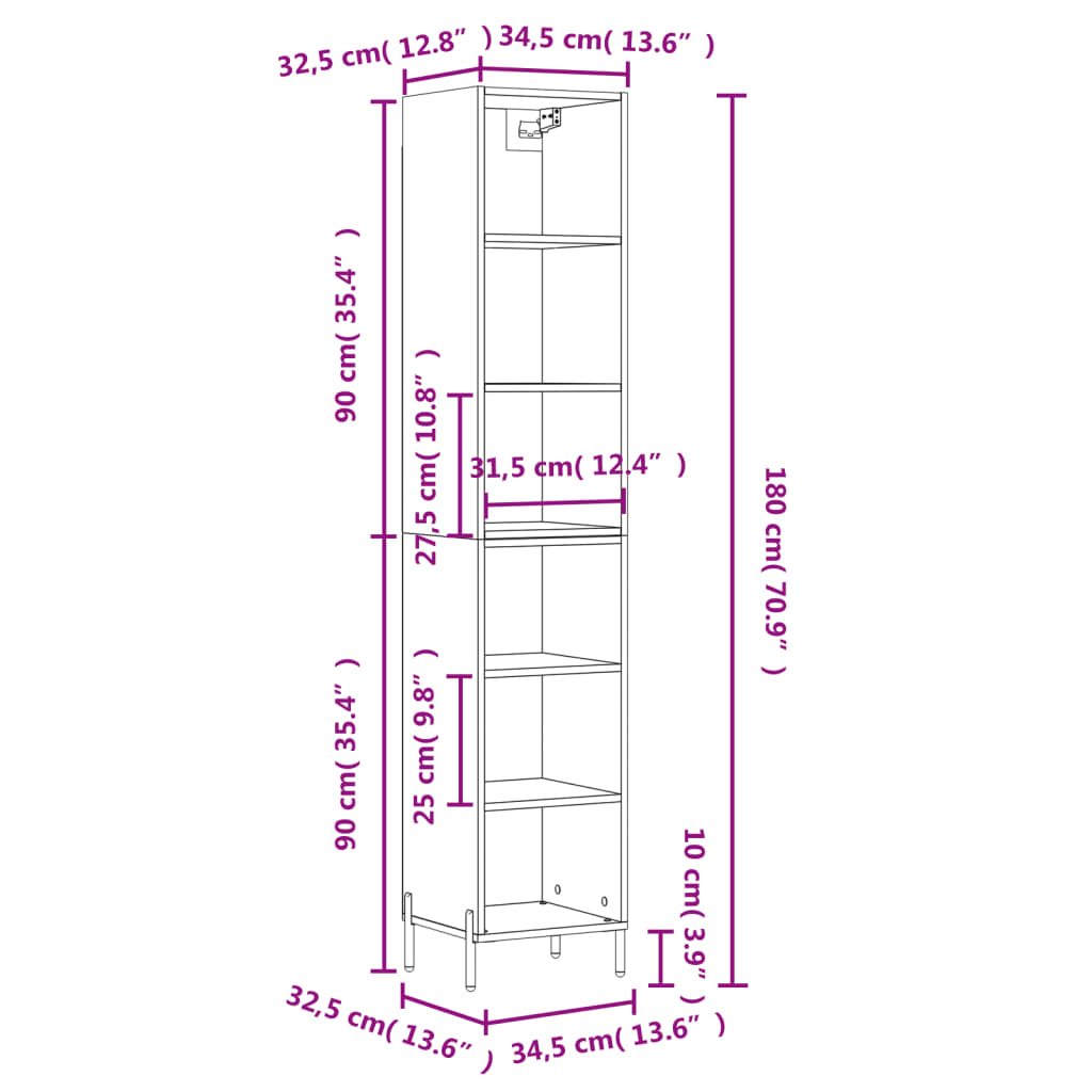 Image Buffet haut Sonoma gris 34,5x32,5x180 cm Bois d'ingénierie | Xios Store SNC vidaXL Xios Store SNC