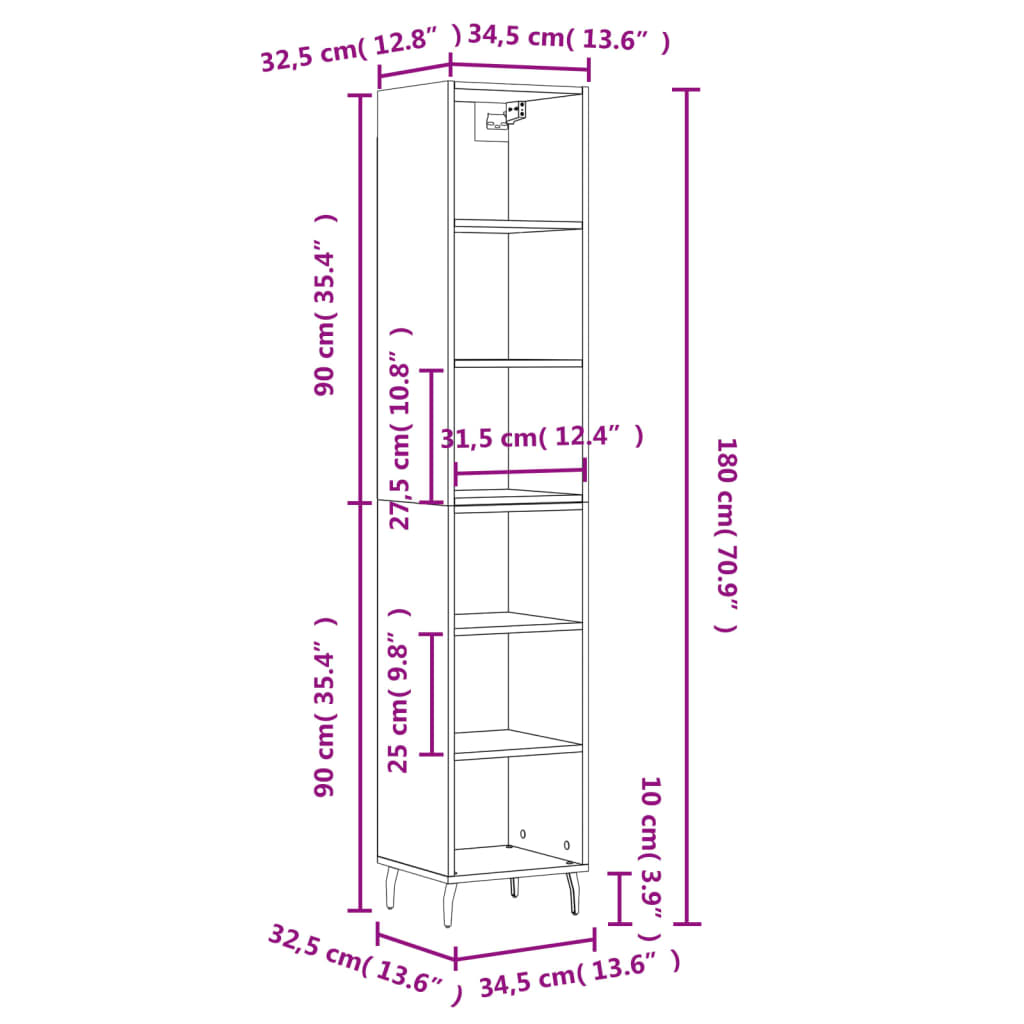 Image Buffet haut Gris béton 34,5x32,5x180 cm Bois d'ingénierie | Xios Store SNC vidaXL Xios Store SNC