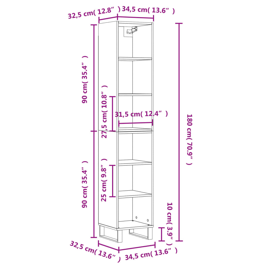 Image Buffet haut Noir 34,5x32,5x180 cm Bois d'ingénierie | Xios Store SNC vidaXL Xios Store SNC