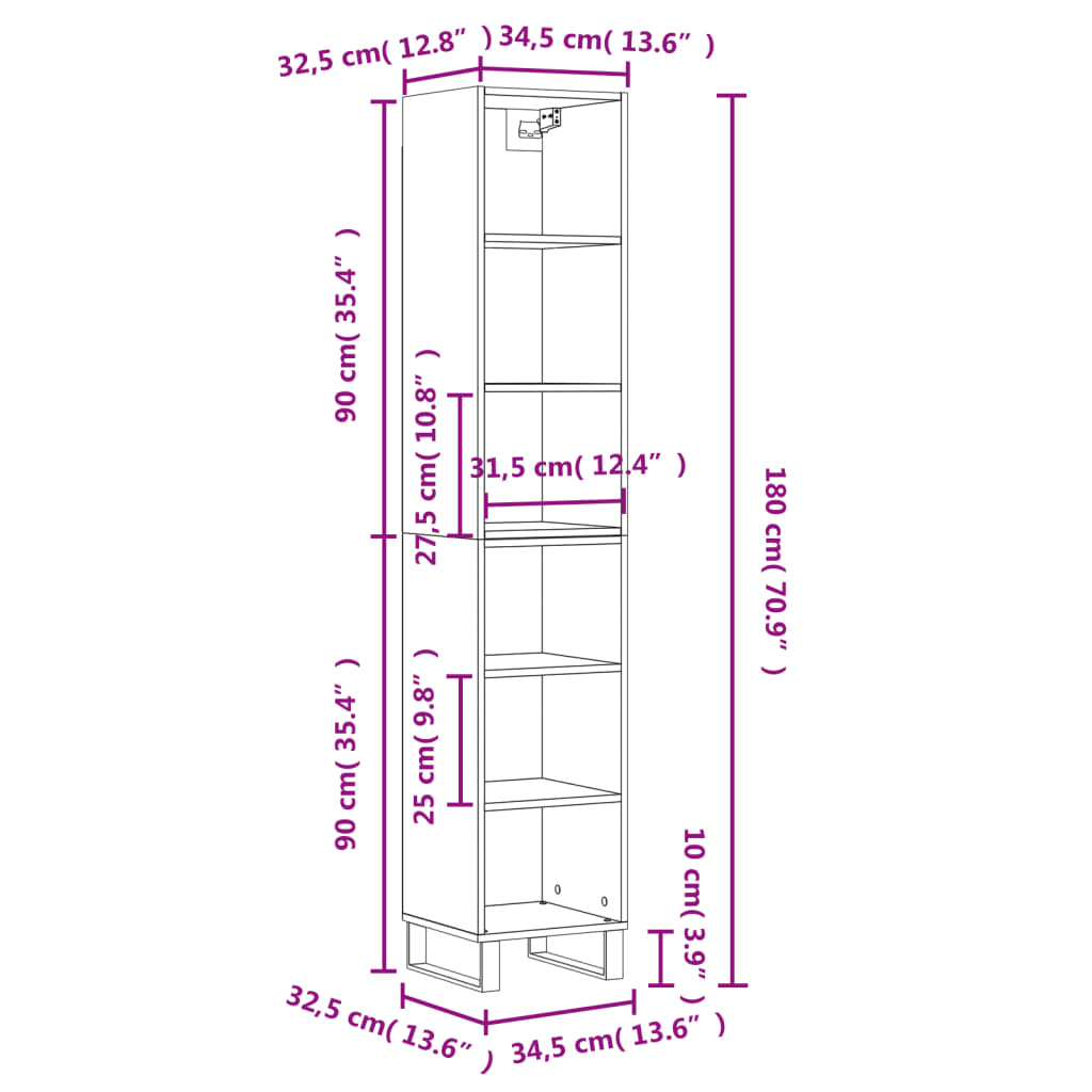 Image Buffet haut Blanc brillant 34,5x32,5x180 cm Bois d'ingénierie | Xios Store SNC vidaXL Xios Store SNC