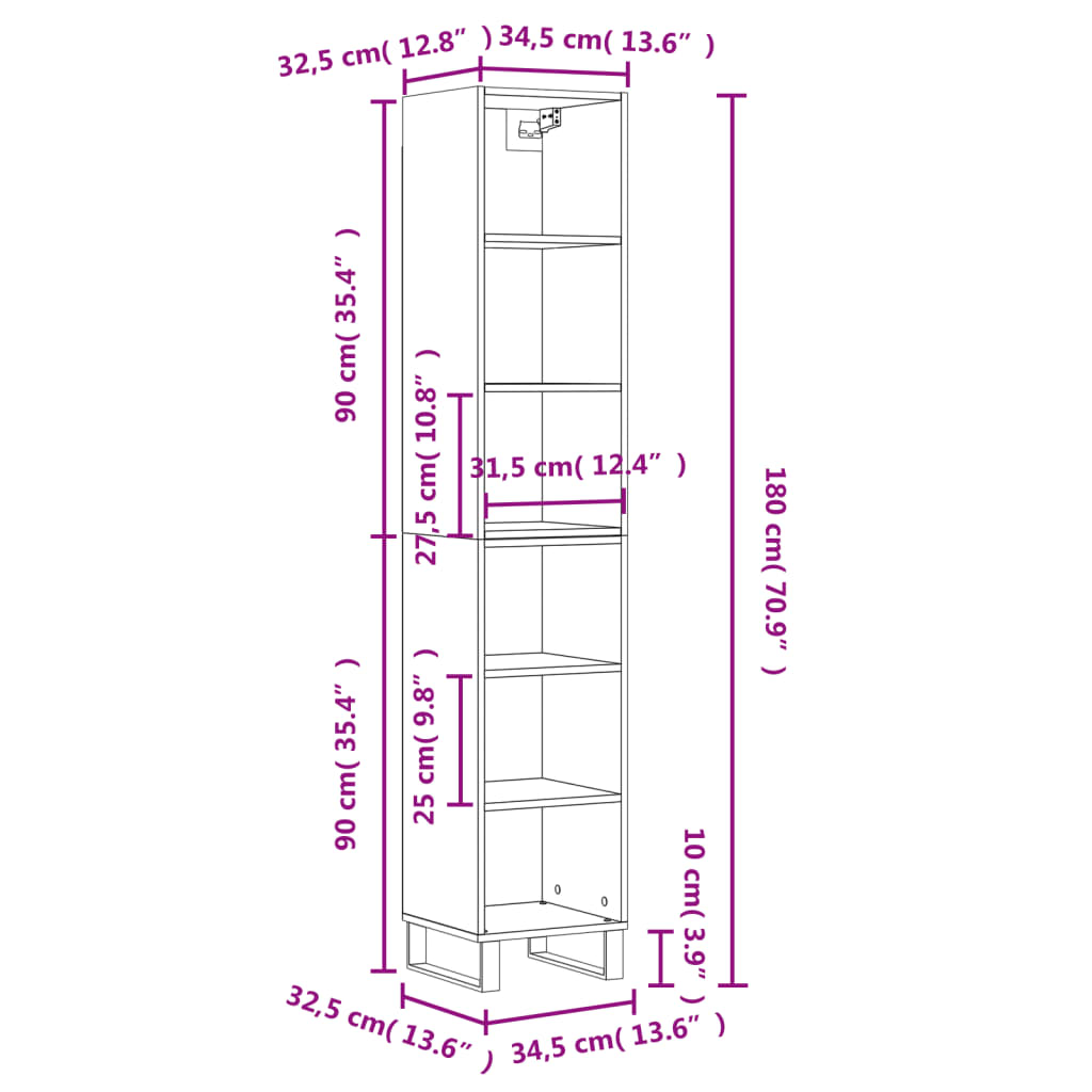 Image Buffet haut Gris béton 34,5x32,5x180 cm Bois d'ingénierie | Xios Store SNC vidaXL Xios Store SNC