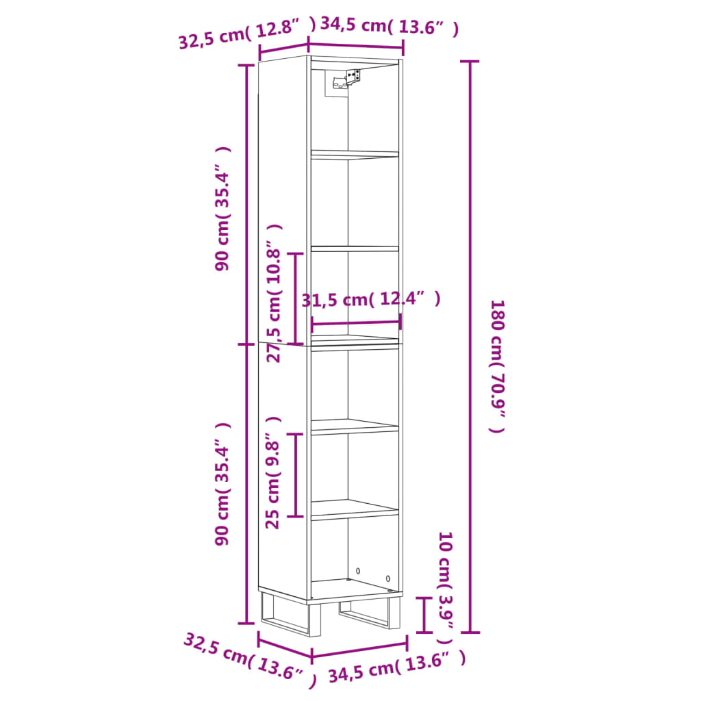 Image Buffet haut Chêne fumé 34,5x32,5x180 cm Bois d'ingénierie | Xios Store SNC vidaXL Xios Store SNC