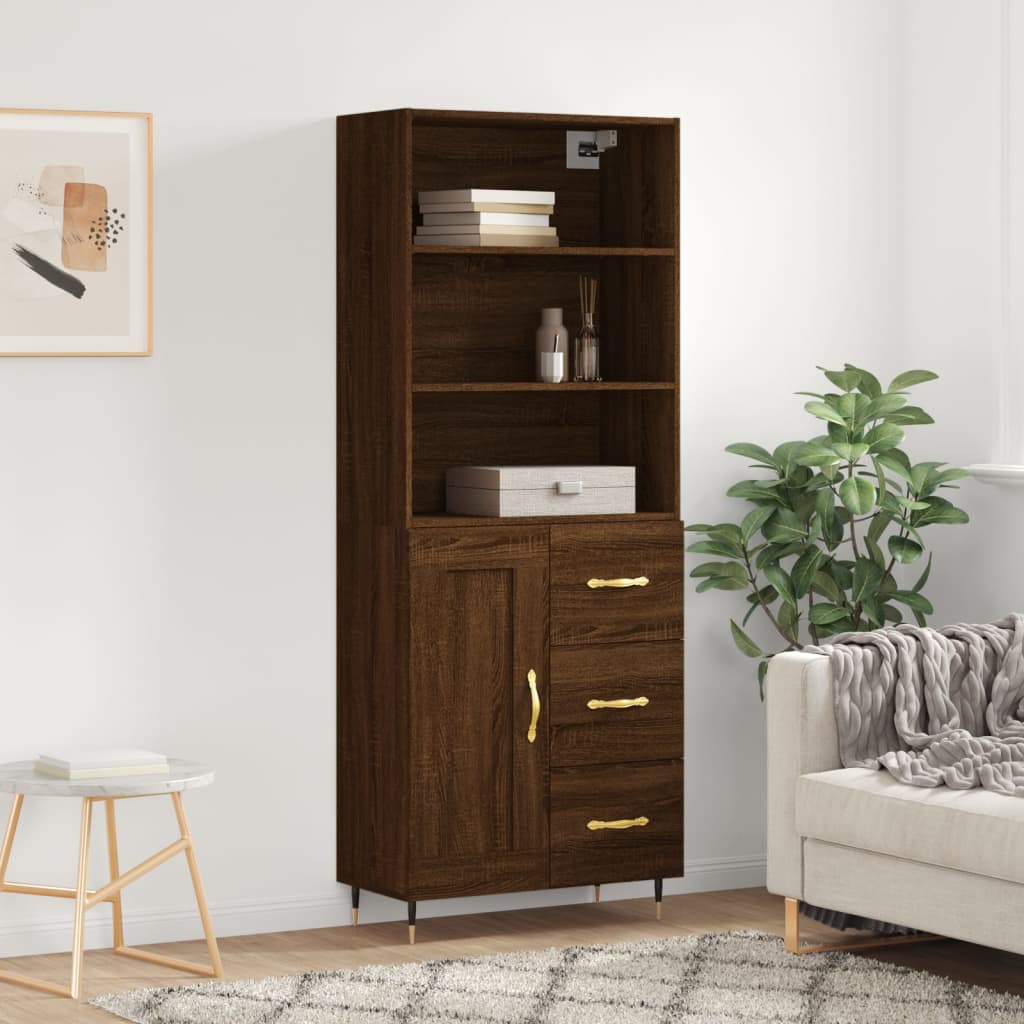 Image Buffet haut Chêne marron 69,5x34x180 cm Bois d'ingénierie | Xios Store SNC vidaXL Xios Store SNC