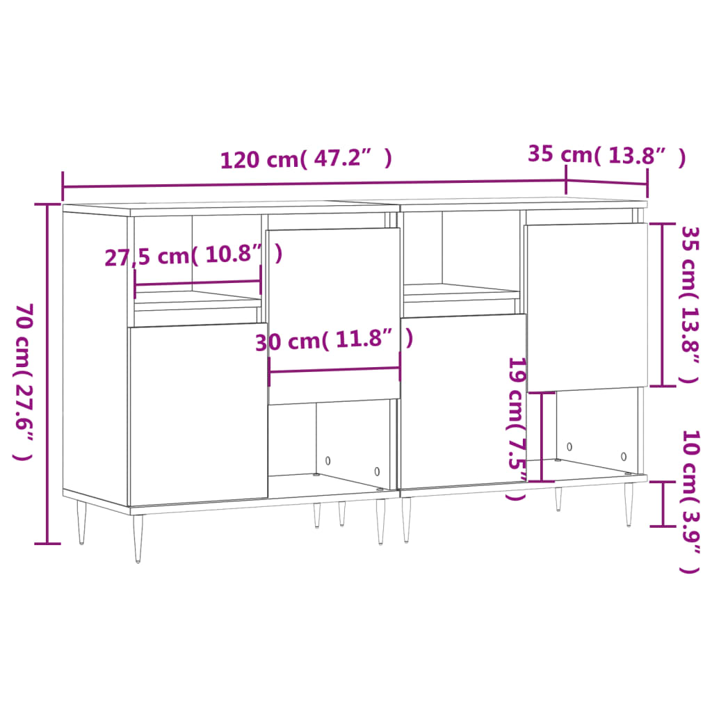 Image Buffets 2 pcs noir bois d'ingénierie | Xios Store SNC vidaXL Xios Store SNC