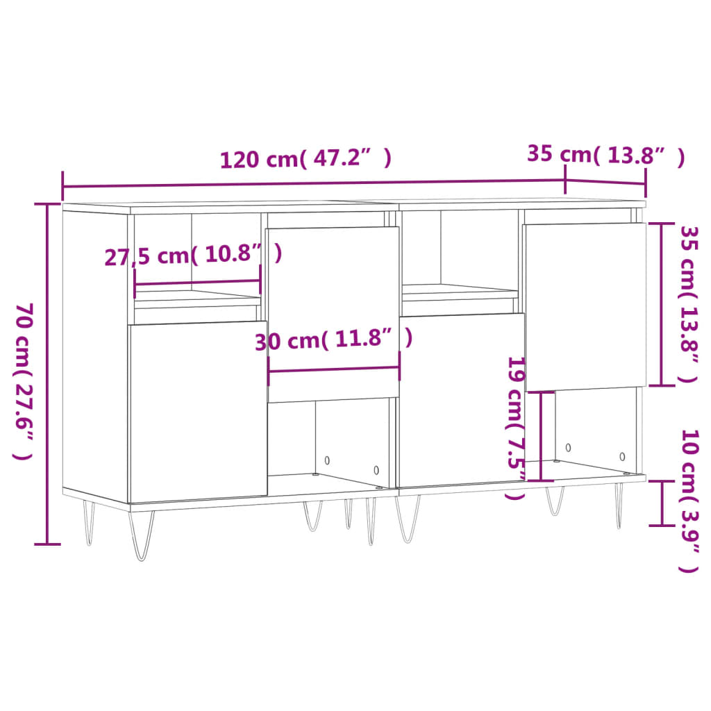 Image Buffets 2 pcs chêne fumé bois d'ingénierie | Xios Store SNC vidaXL Xios Store SNC