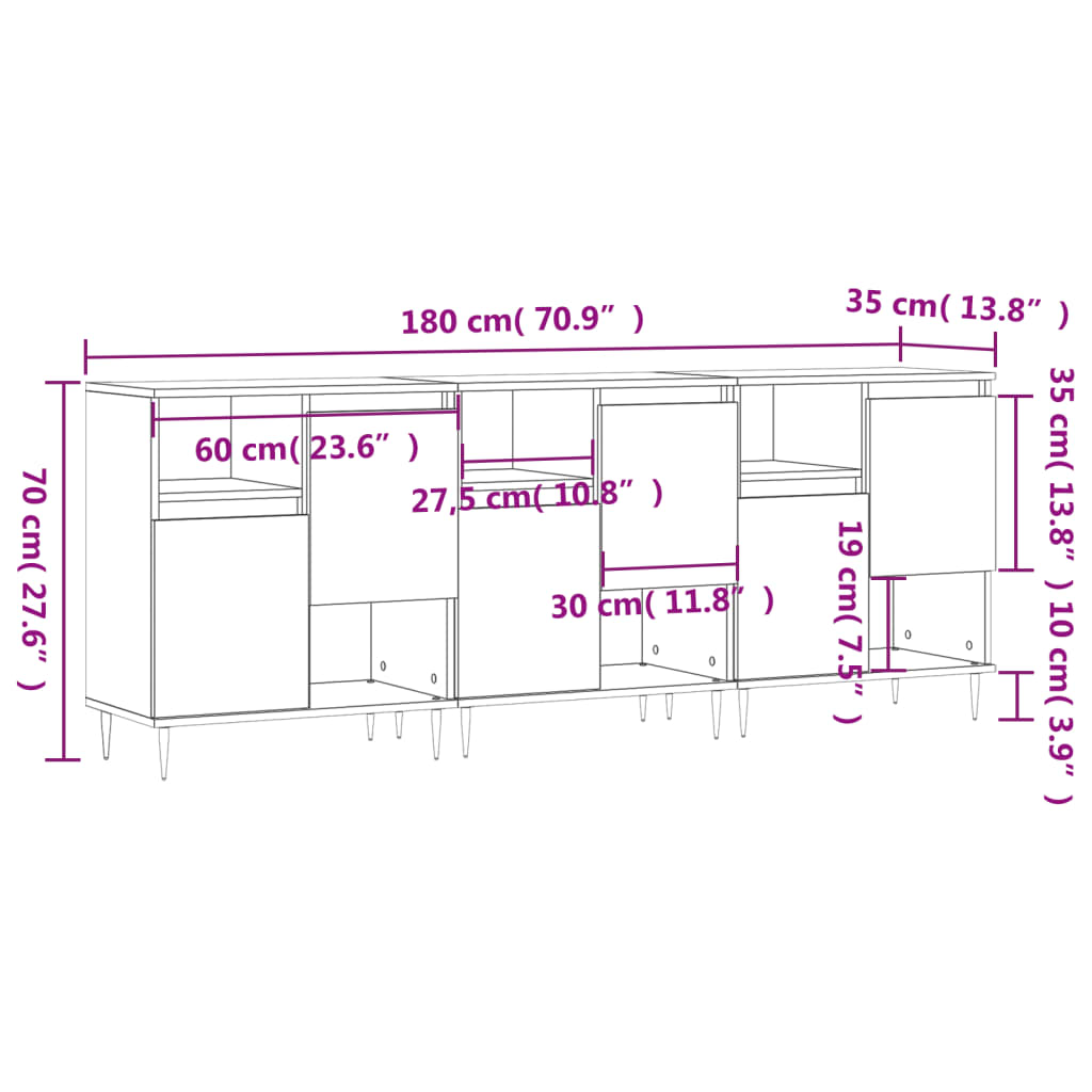 Image Buffets 3 pcs Blanc Bois d'ingénierie | Xios Store SNC vidaXL Xios Store SNC