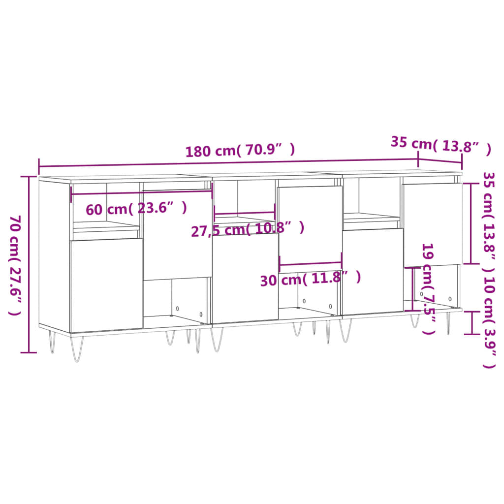 Image Buffets 3 pcs Chêne sonoma Bois d'ingénierie | Xios Store SNC vidaXL Xios Store SNC