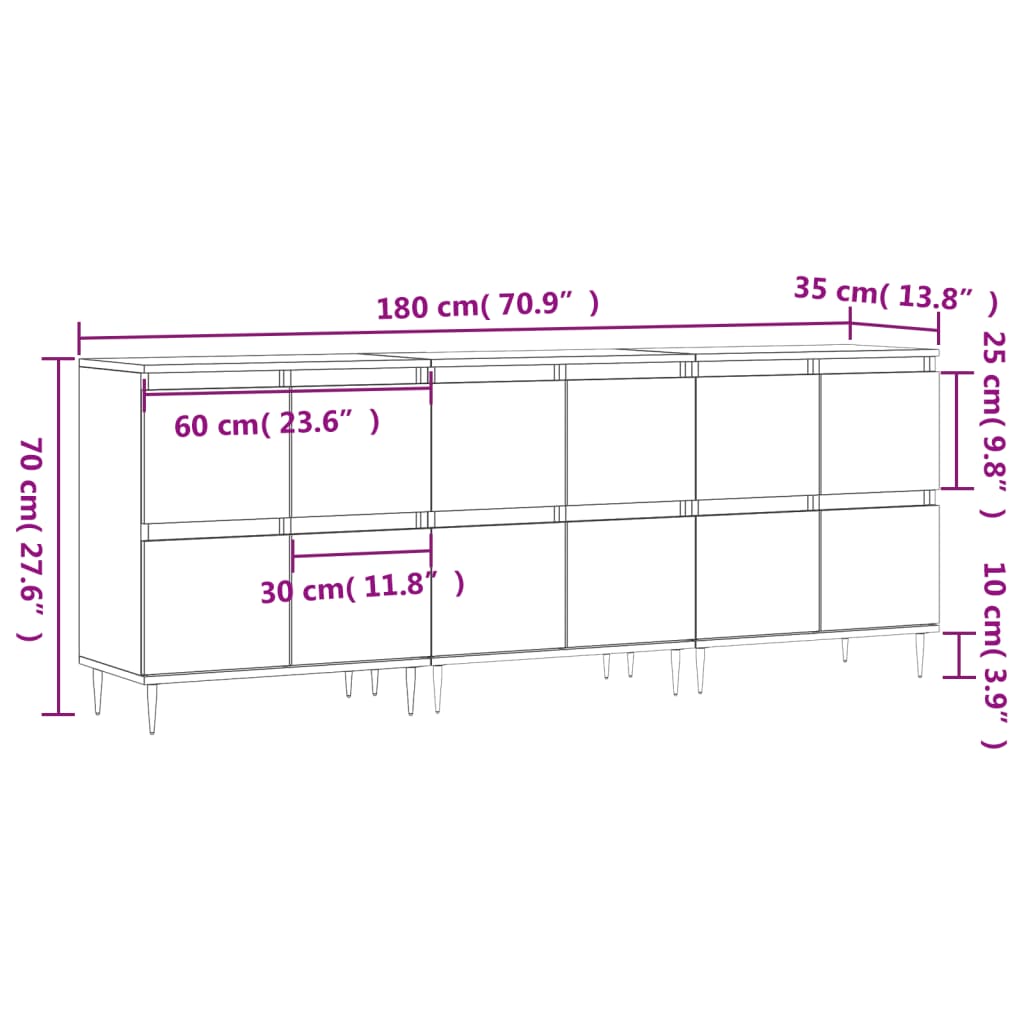 Image Buffets 3 pcs gris béton bois d'ingénierie | Xios Store SNC vidaXL Xios Store SNC