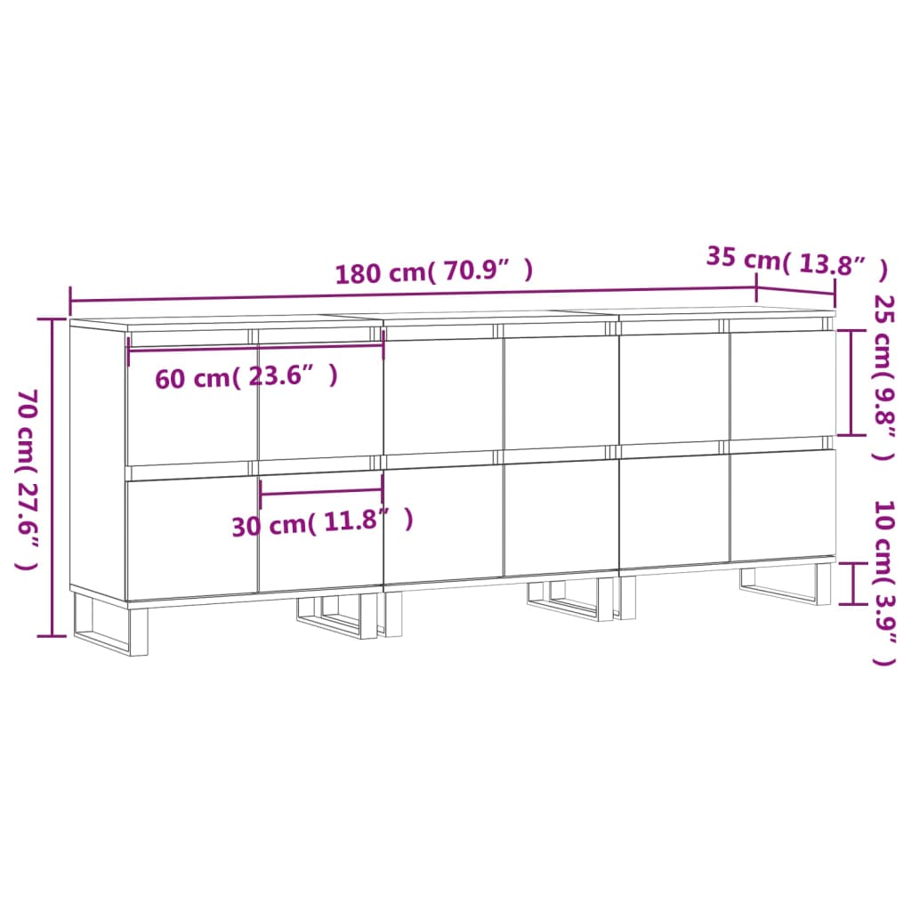 Image Buffets 3 pcs Chêne sonoma Bois d'ingénierie | Xios Store SNC vidaXL Xios Store SNC