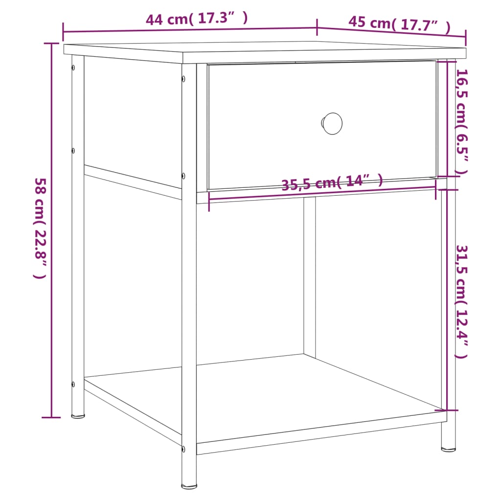 Table de chevet chêne fumé 44x45x58 cm bois d'ingénierie Tables de chevet vidaXL   