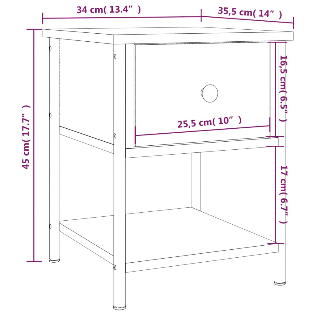 Table de chevet chêne fumé 34x35,5x45 cm bois d'ingénierie Tables de chevet vidaXL   