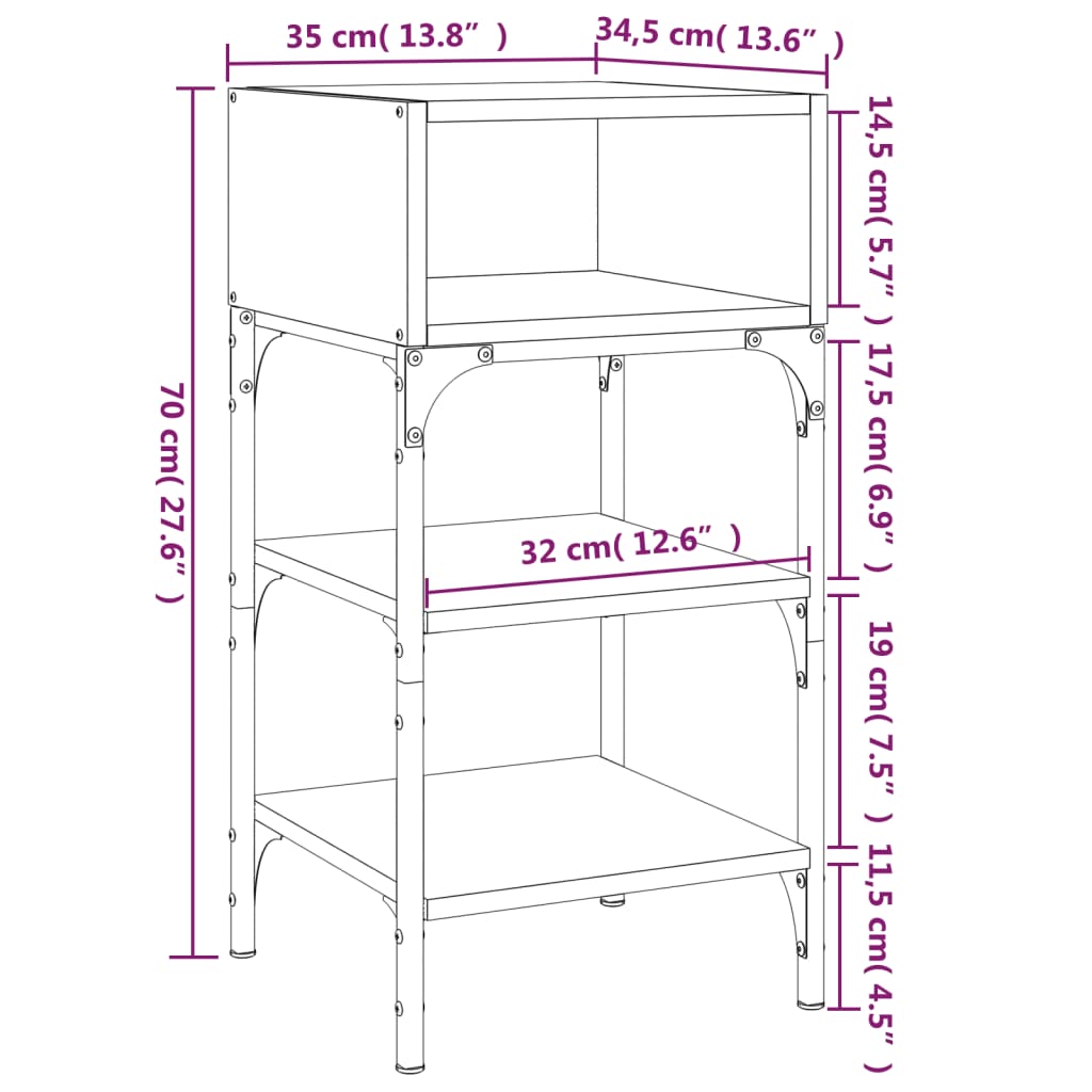 Table de chevet chêne fumé 35x34,5x70 cm bois d'ingénierie Tables de chevet vidaXL   