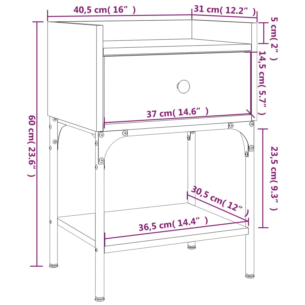 Table de chevet chêne fumé 40,5x31x60 cm bois d'ingénierie Tables de chevet vidaXL   