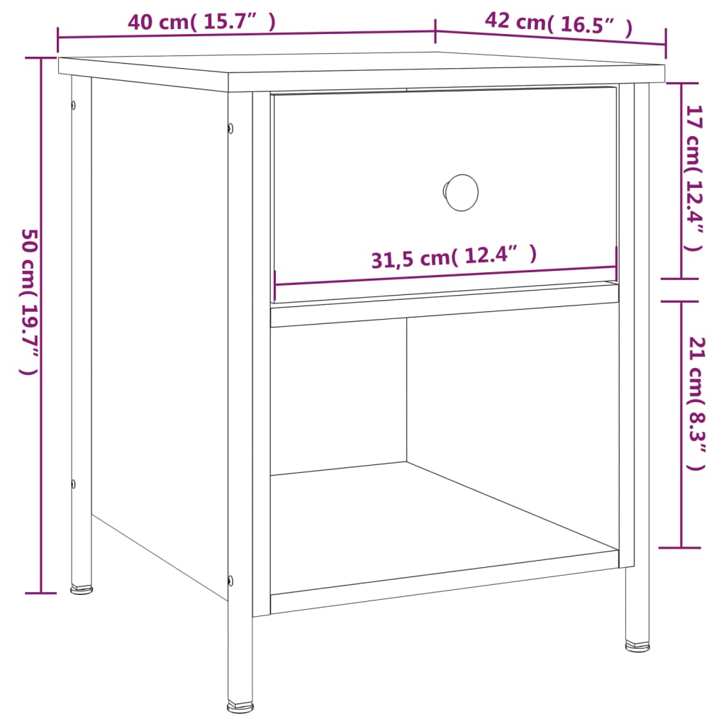 Table de chevet chêne fumé 40x42x50 cm bois d'ingénierie Tables de chevet vidaXL   