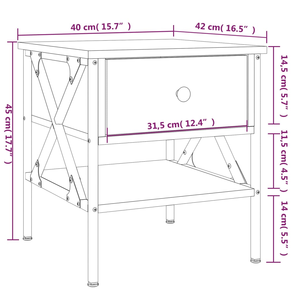 Table de chevet chêne fumé 40x42x45 cm bois d'ingénierie Tables de chevet vidaXL   