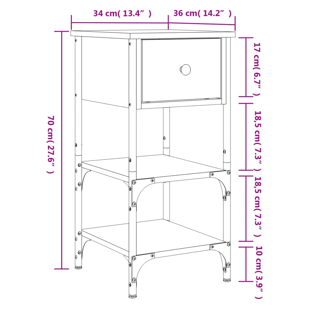 Table de chevet chêne fumé 34x36x70 cm bois d'ingénierie Tables de chevet vidaXL   