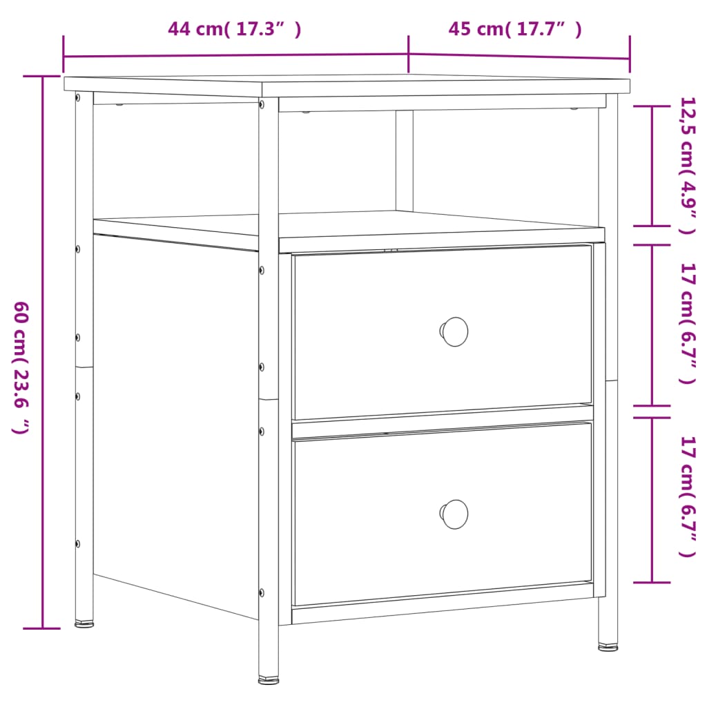 Table de chevet chêne fumé 44x45x60 cm bois d'ingénierie Tables de chevet vidaXL   