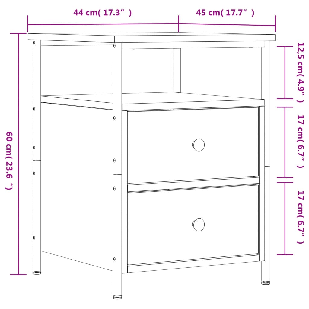 Table de chevet chêne marron 44x45x60 cm bois d'ingénierie Tables de chevet vidaXL   