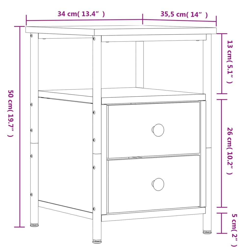 Table de chevet chêne fumé 34x35,5x50 cm bois d'ingénierie Tables de chevet vidaXL   