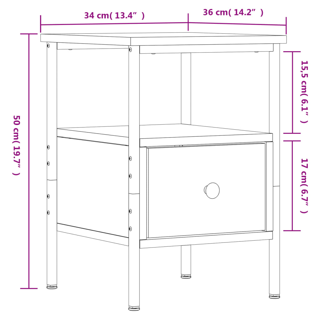 Table de chevet noir 34x36x50 cm bois d’ingénierie Tables de chevet vidaXL   