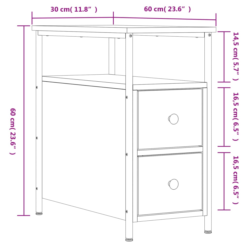 Table de chevet chêne marron 30x60x60 cm bois d'ingénierie Tables de chevet vidaXL   