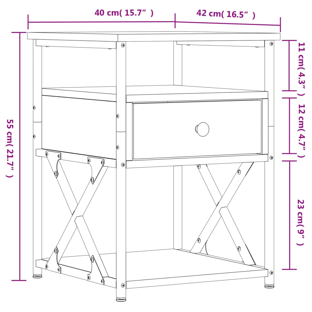 Table de chevet chêne fumé 40x42x55 cm bois d'ingénierie Tables de chevet vidaXL   