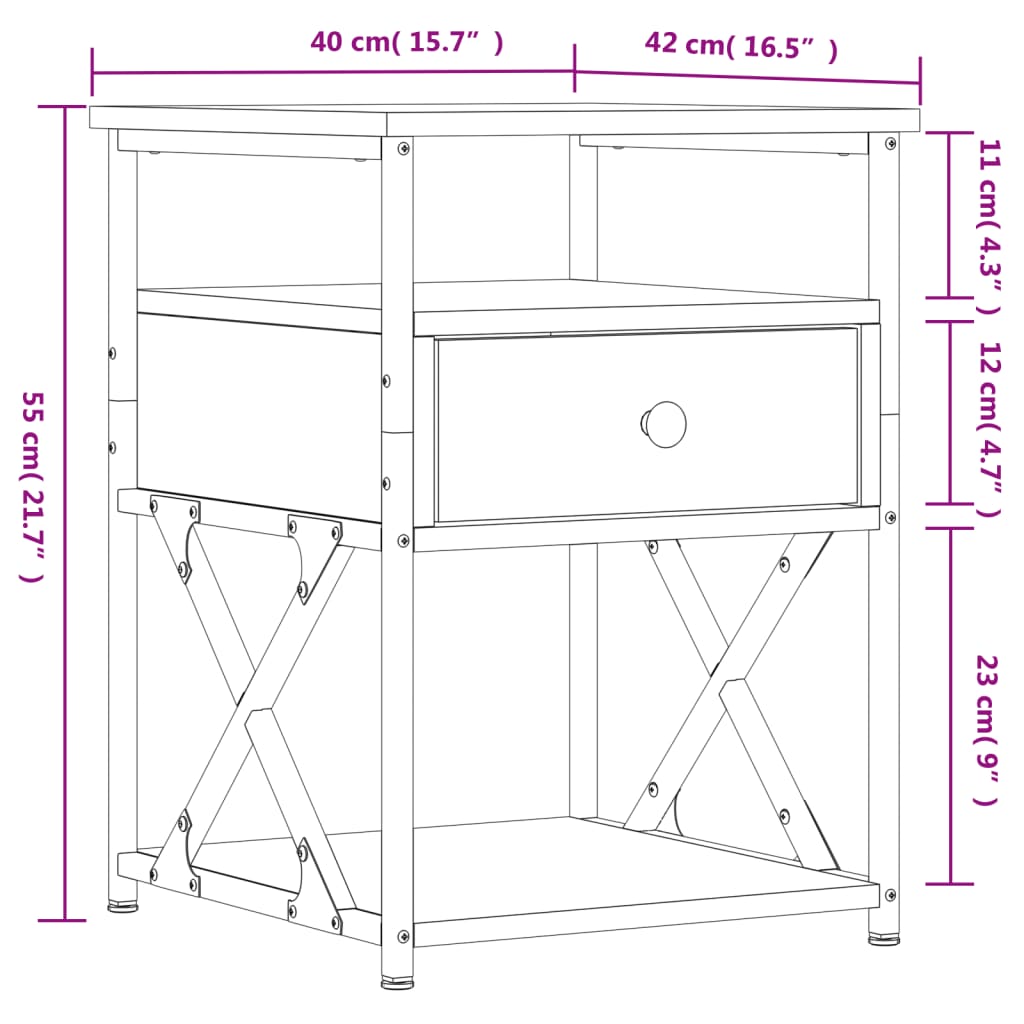 Table de chevet chêne marron 40x42x55 cm bois d'ingénierie Tables de chevet vidaXL   