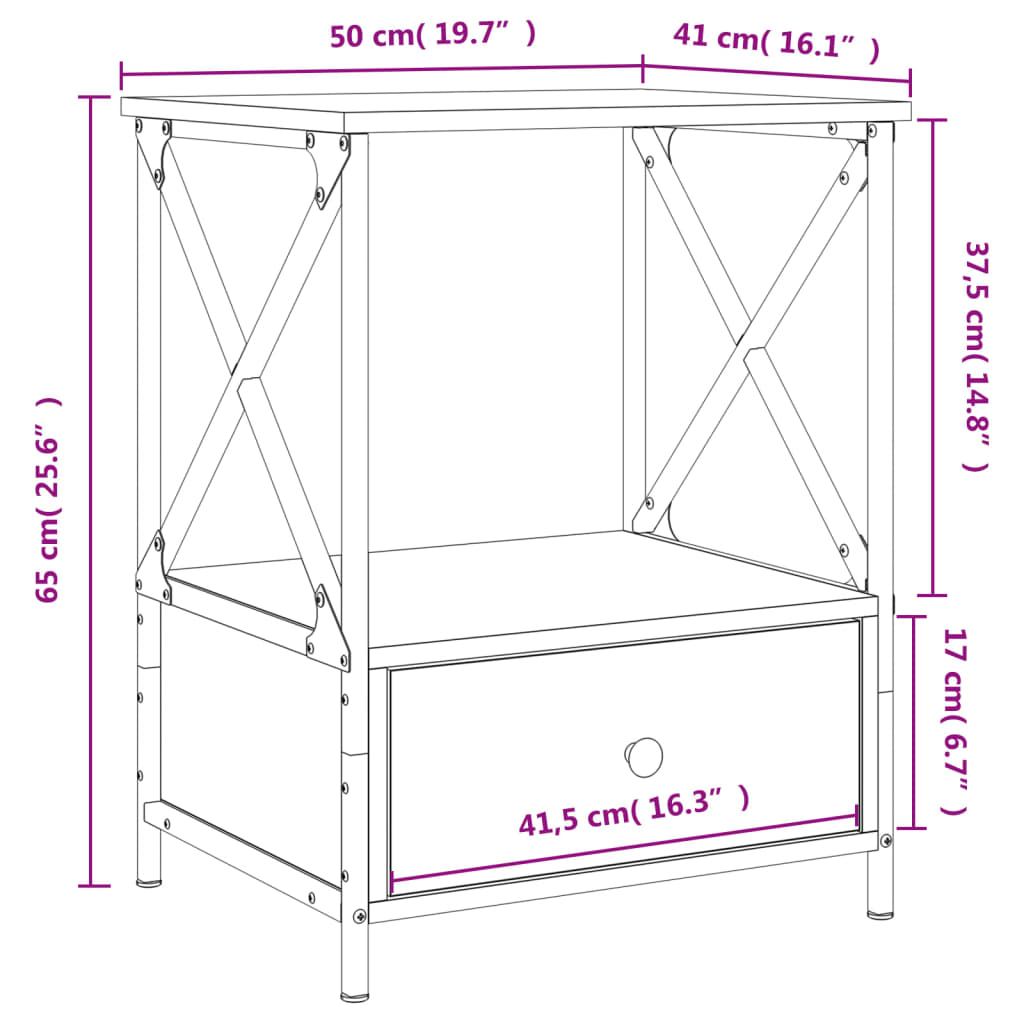 Table de chevet chêne fumé 50x41x65 cm bois d'ingénierie Tables de chevet vidaXL   