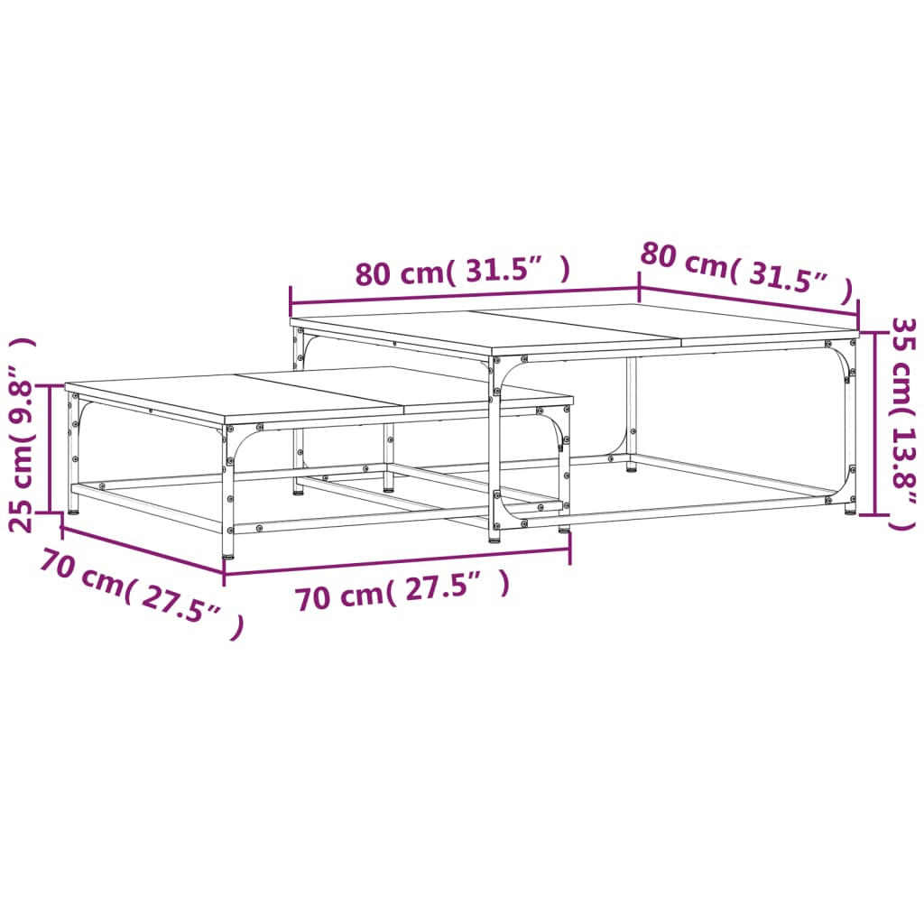 Tables basses gigognes 2 pcs noir bois d'ingénierie Tables basses vidaXL   