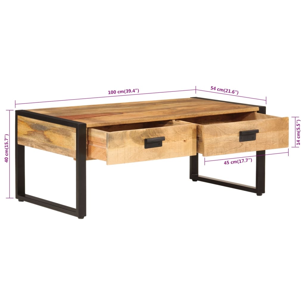 Table basse 100x54x40 cm bois de manguier solide et fer Tables basses vidaXL   