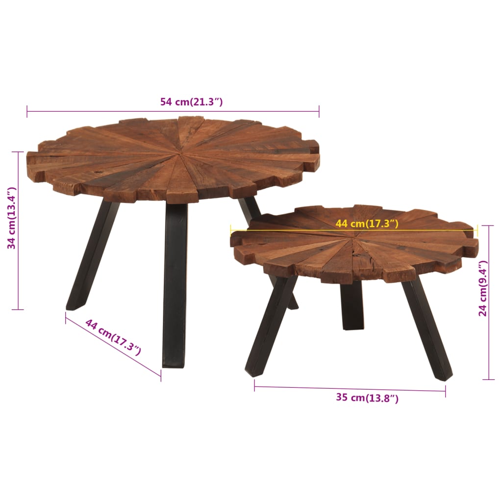 Tables basses 2 pcs bois massif récupéré et fer Tables basses vidaXL   