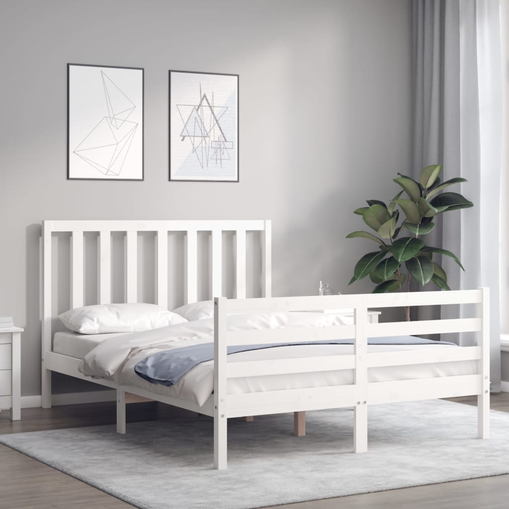 Cadre de lit avec tête de lit blanc 140x190 cm bois massif Lits & cadres de lit vidaXL   