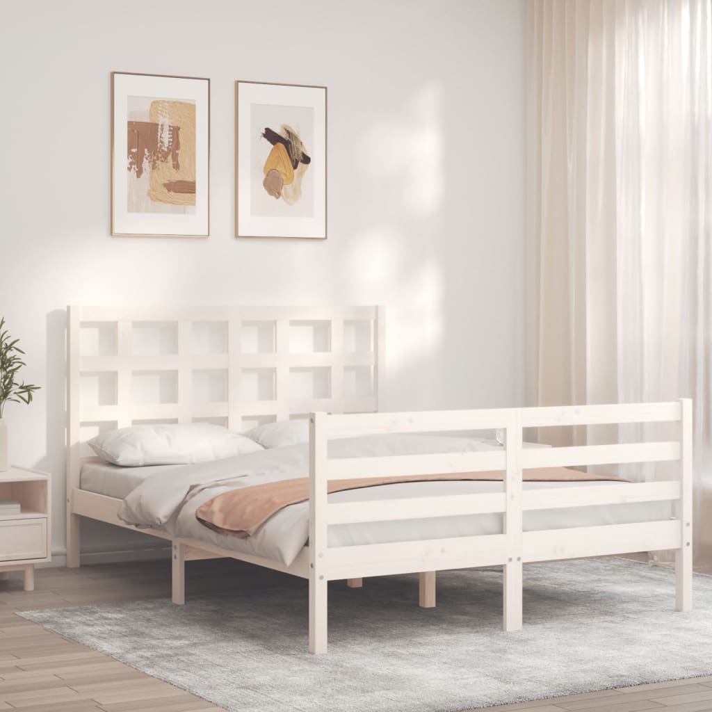 Cadre de lit avec tête de lit blanc 140x190 cm bois massif Lits & cadres de lit vidaXL   