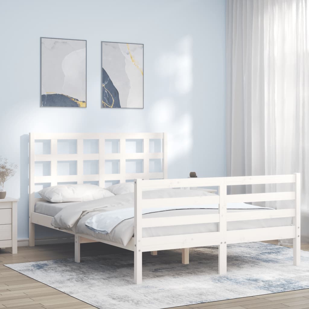 Cadre de lit avec tête de lit blanc 140x190 cm bois massif Lits & cadres de lit vidaXL   