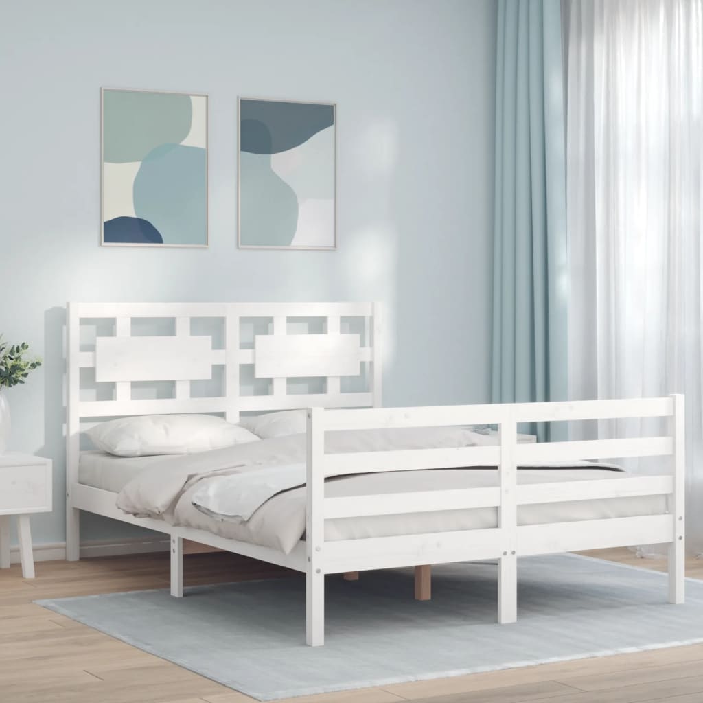 Cadre de lit avec tête de lit blanc 140x190 cm bois massif Lits & cadres de lit vidaXL   