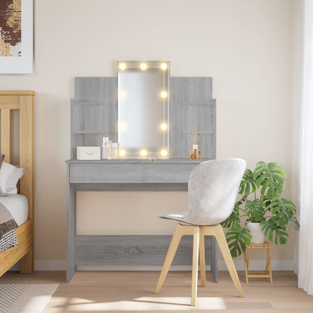 Coiffeuse avec lumières LED sonoma gris 96x40x142 cm Coiffeuses vidaXL