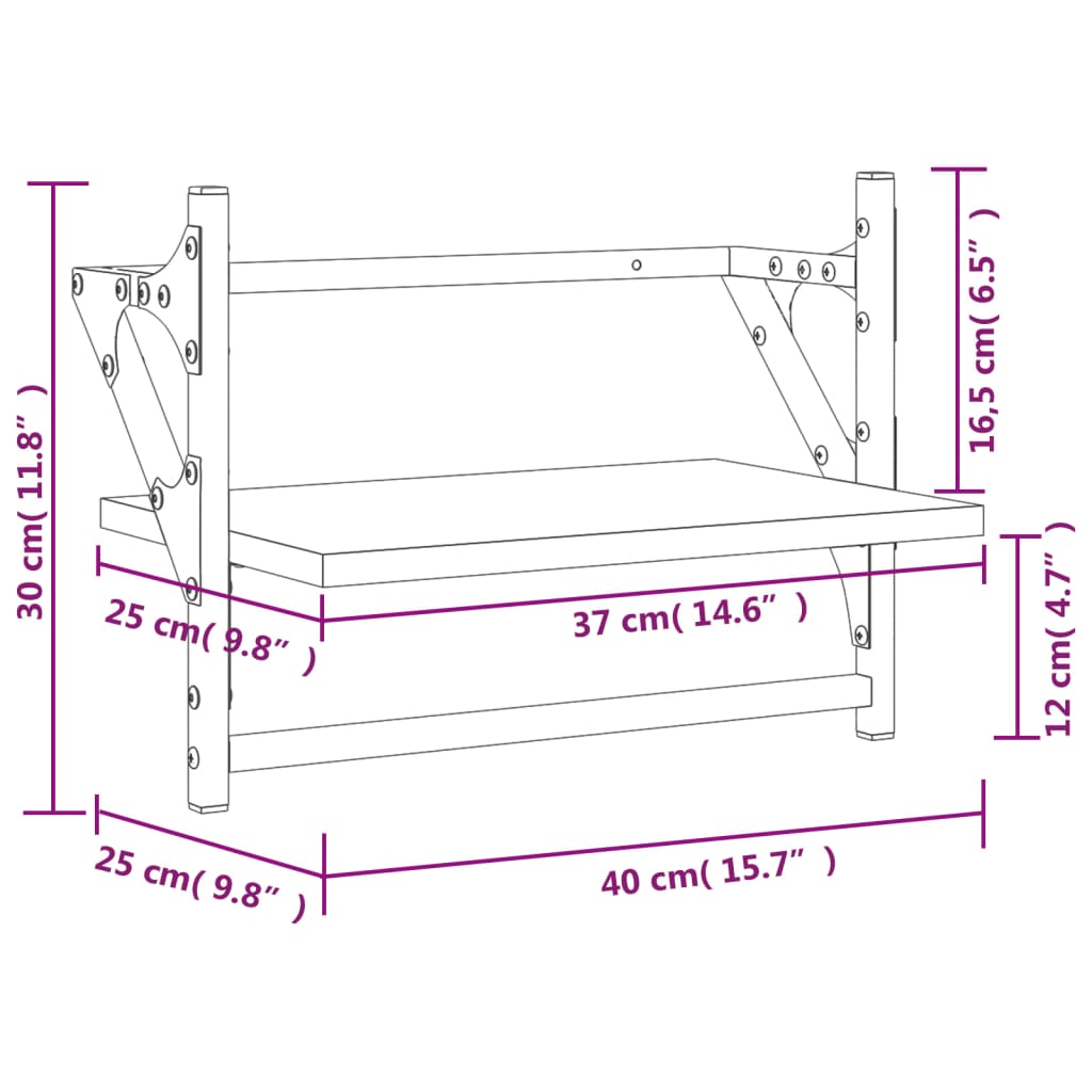 Étagères murales avec barres 2 pcs noir 40x25x30 cm - Xios Store SNC