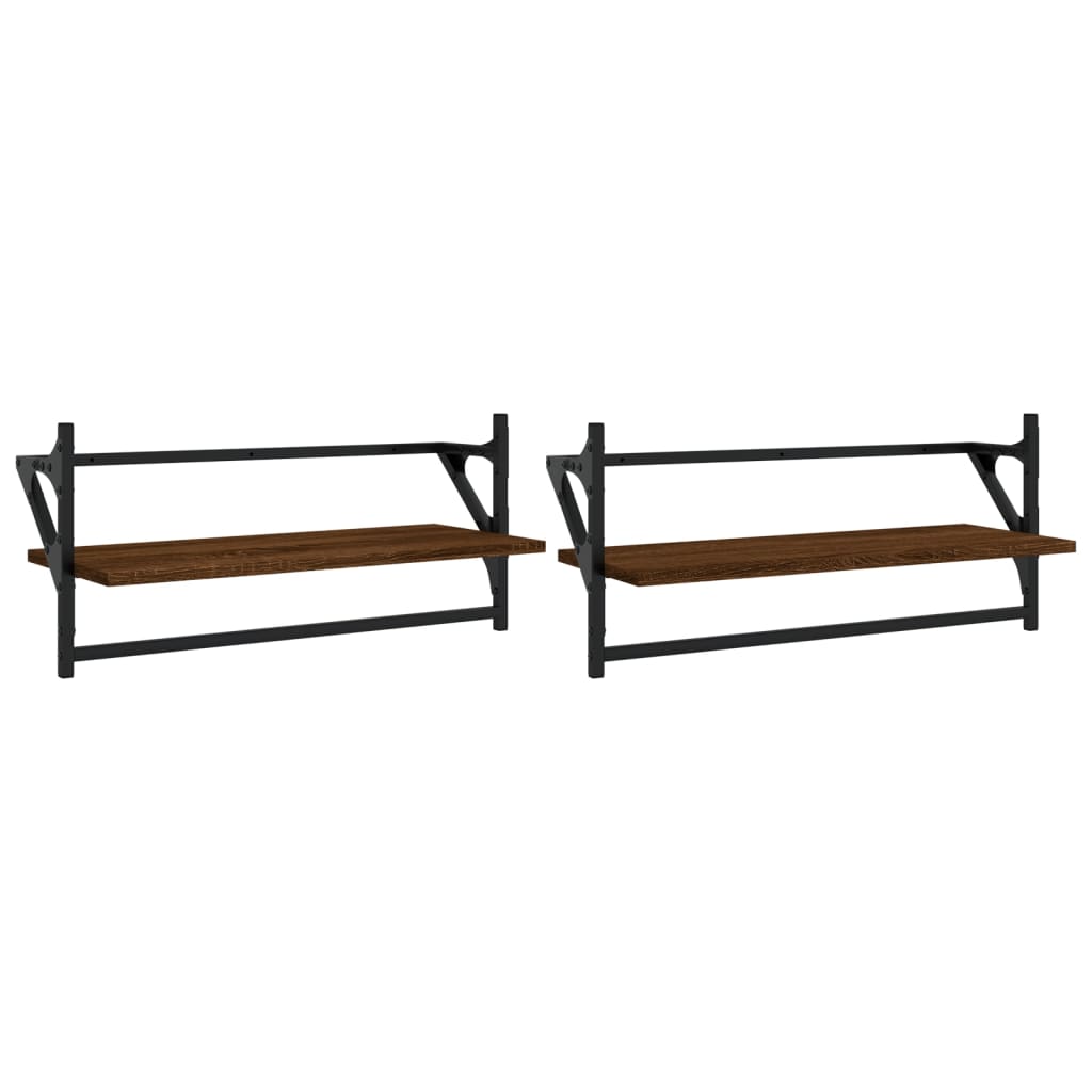 Étagères murales avec barres 2 pcs chêne marron 65x25x30 cm Étagères murales & corniches vidaXL   