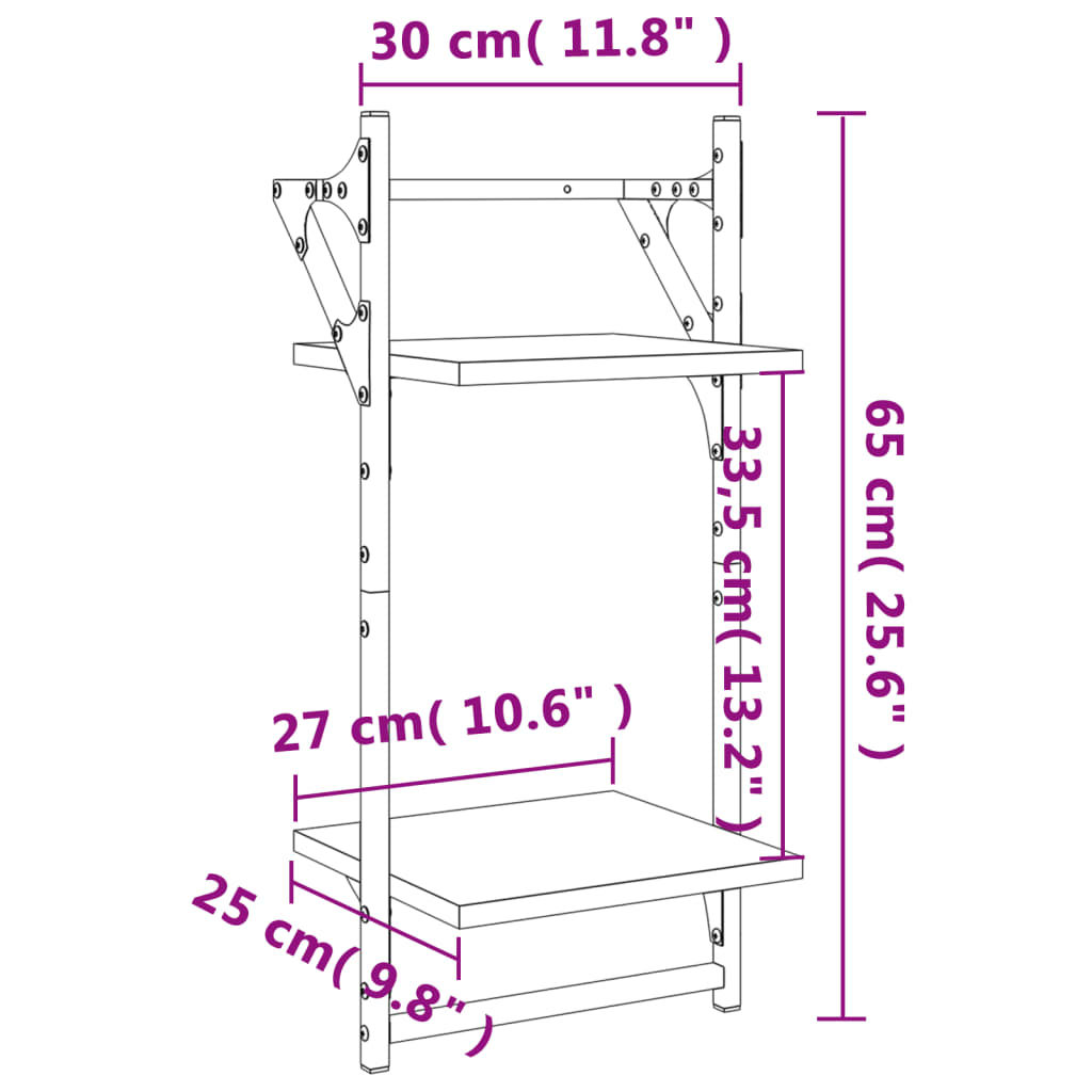 Étagères murales à 2 niveaux avec barres 2 pcs chêne sonoma Étagères murales & corniches vidaXL   