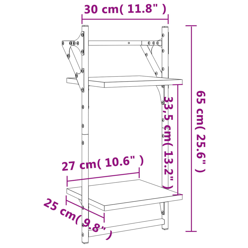 Étagères murales à 2 niveaux avec barres 2 pcs chêne fumé Étagères murales & corniches vidaXL   