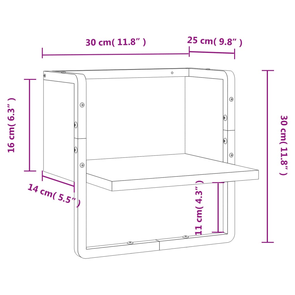 Étagère murale avec barre noir 30x25x30 cm - Xios Store SNC